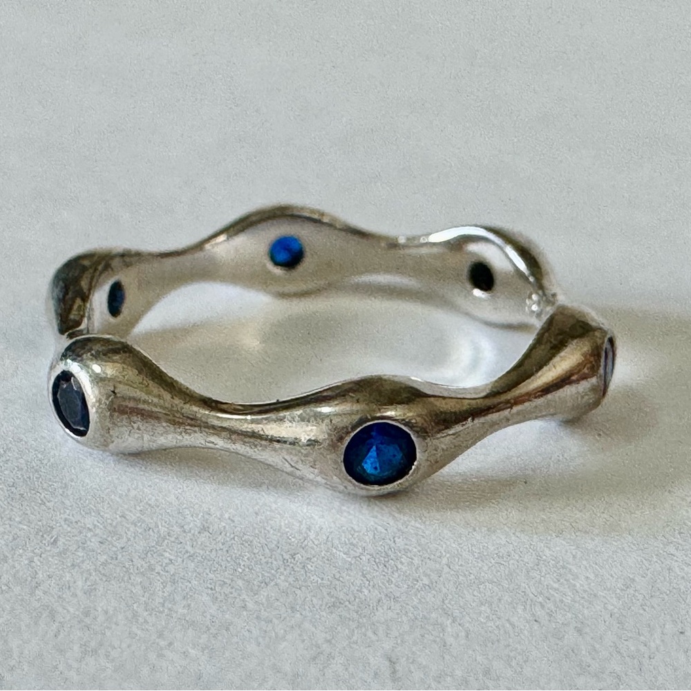 Sterling Silver Ring with Blue Stones Hexagon Eternity Band Stackable